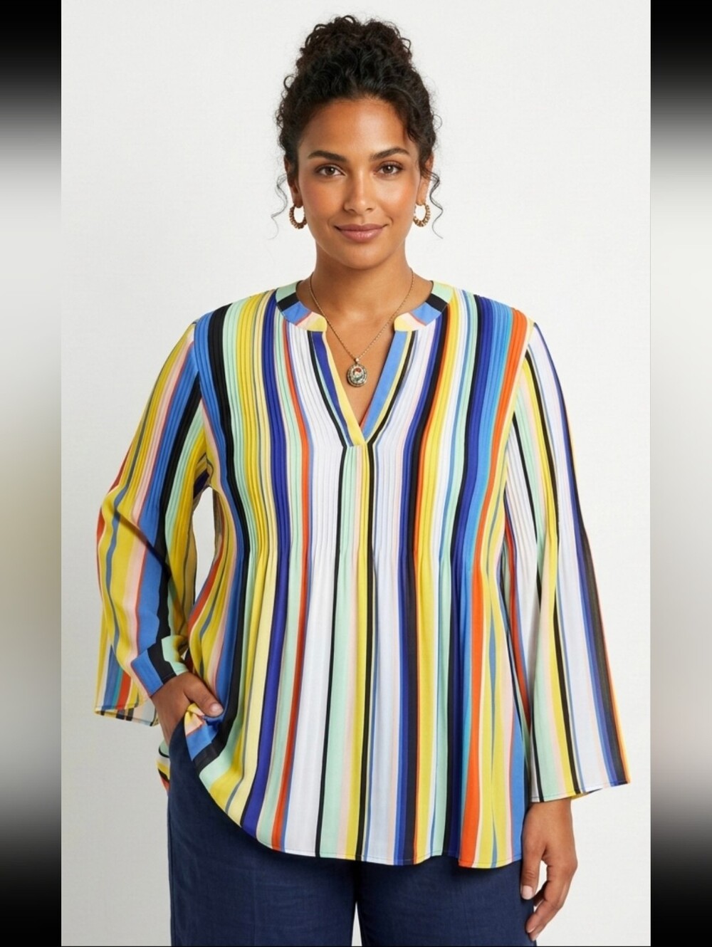 NWT Melissa Paige Multicolor Vertical Stripe‎ Blouse Size 1X. See Description!